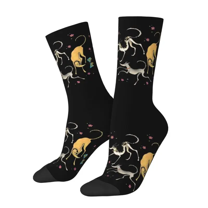 Garden Party Cute Greyhounds Lurcher Dress Socks Men Women Warm Fashion Novelty Whippet Sighthound Dog Crew Socks