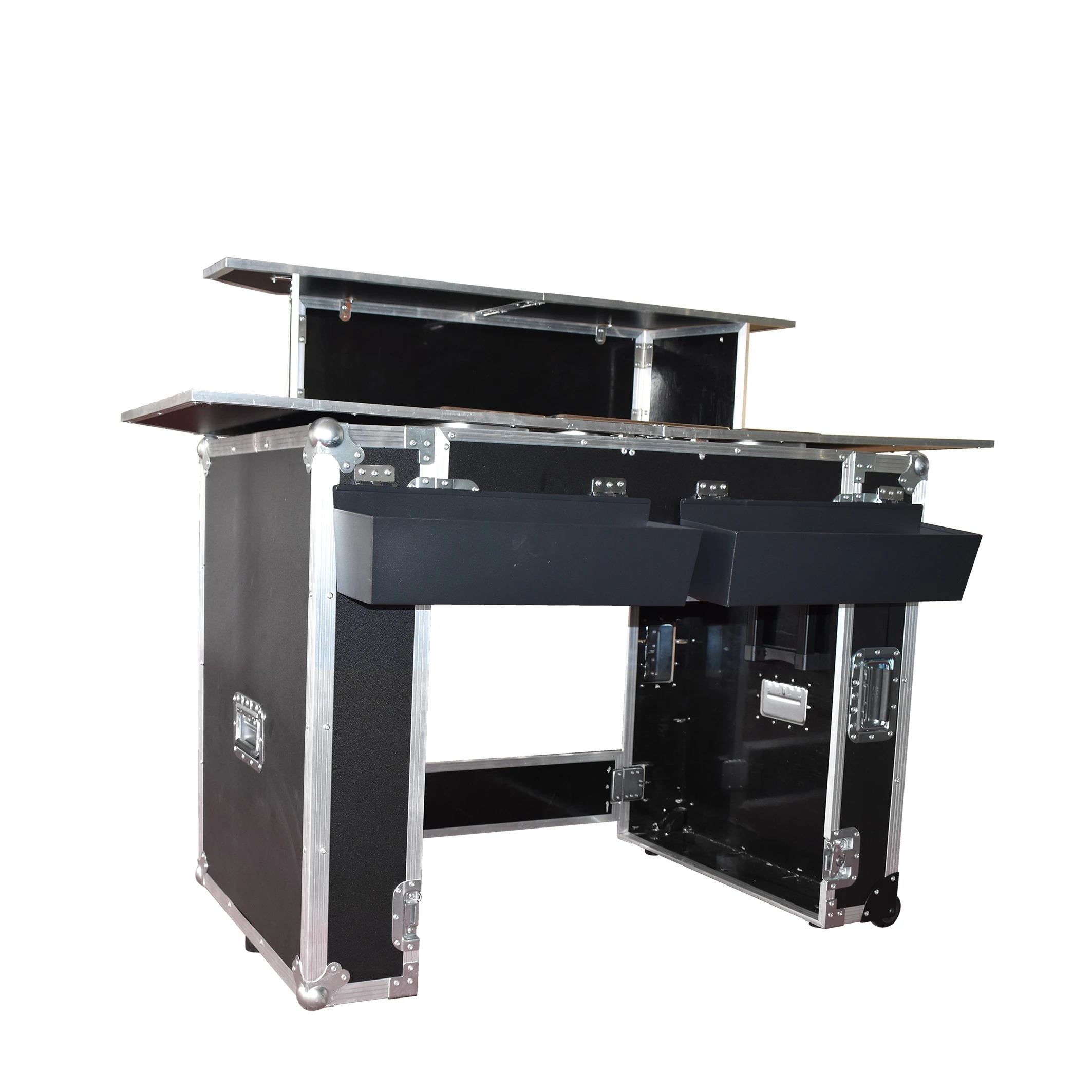 Wedding aluminum folding trolley event furniture, bar flight case collection table