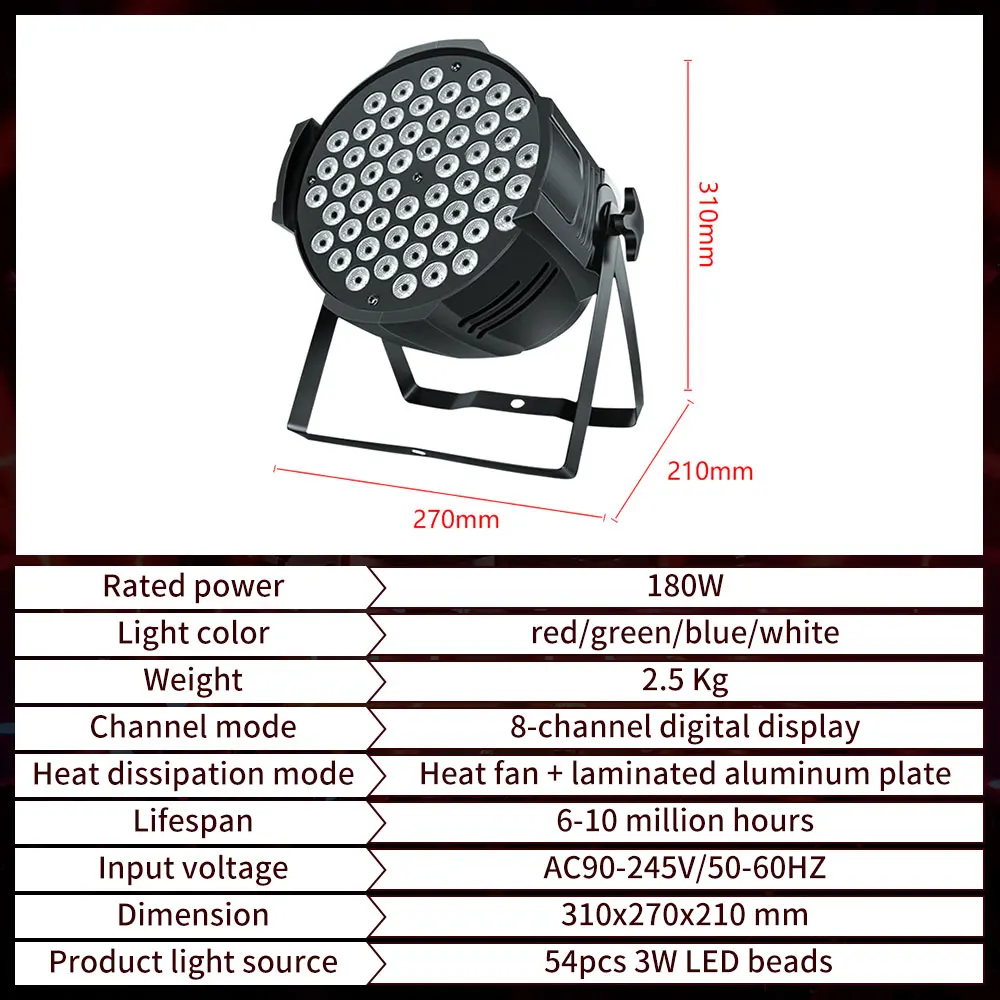 DMX 512 제어 LED 알루미늄 파 조명, RGBW 무대 워시 조명, DJ 디스코 파티 나이트 클럽용, 54x3W