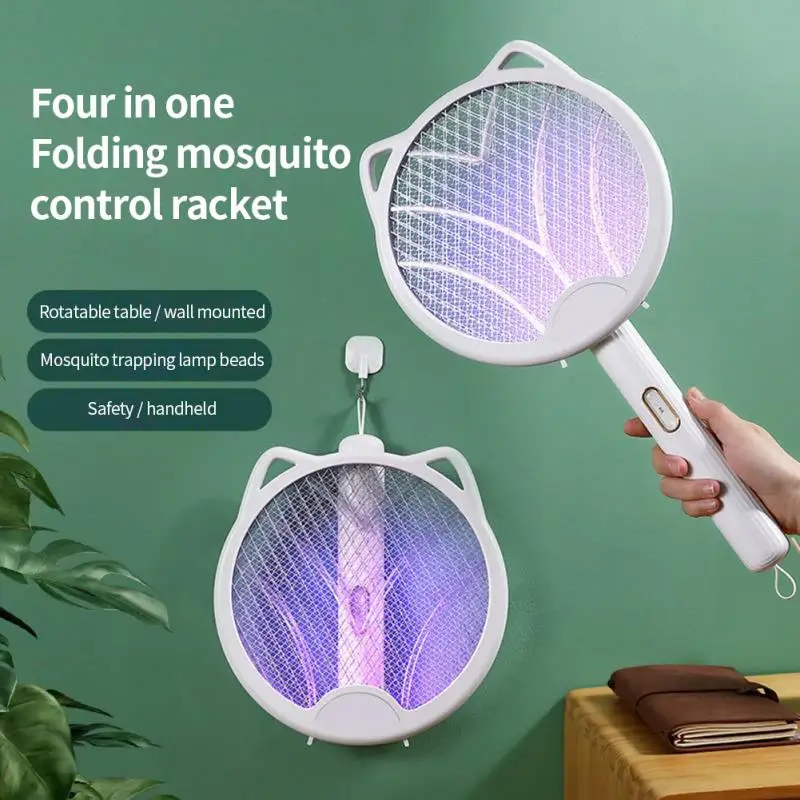 

Upgraded 4 In 1 Electric Mosquito Killer Foldable Handheld Bug Zapper USB Rechargeable Fly Swatter With UV Light Trap Insect