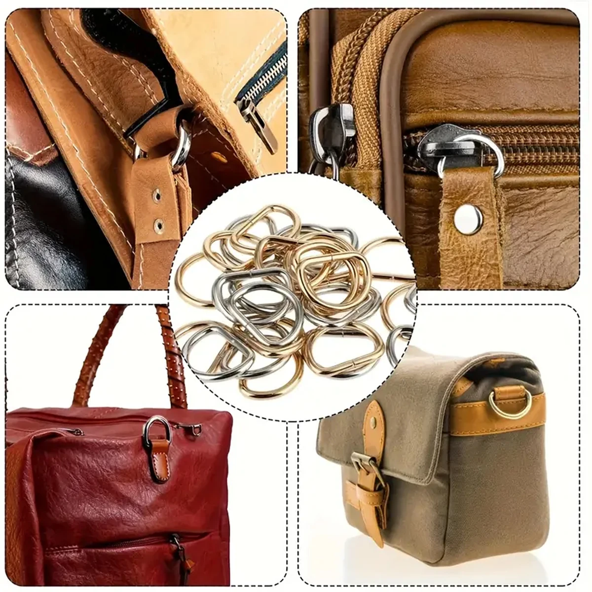 30/60/100개 D-링 버클 스테인리스 반원형 D-링 조절 가능한 하드웨어 가방 벨트 공예 DIY 액세서리