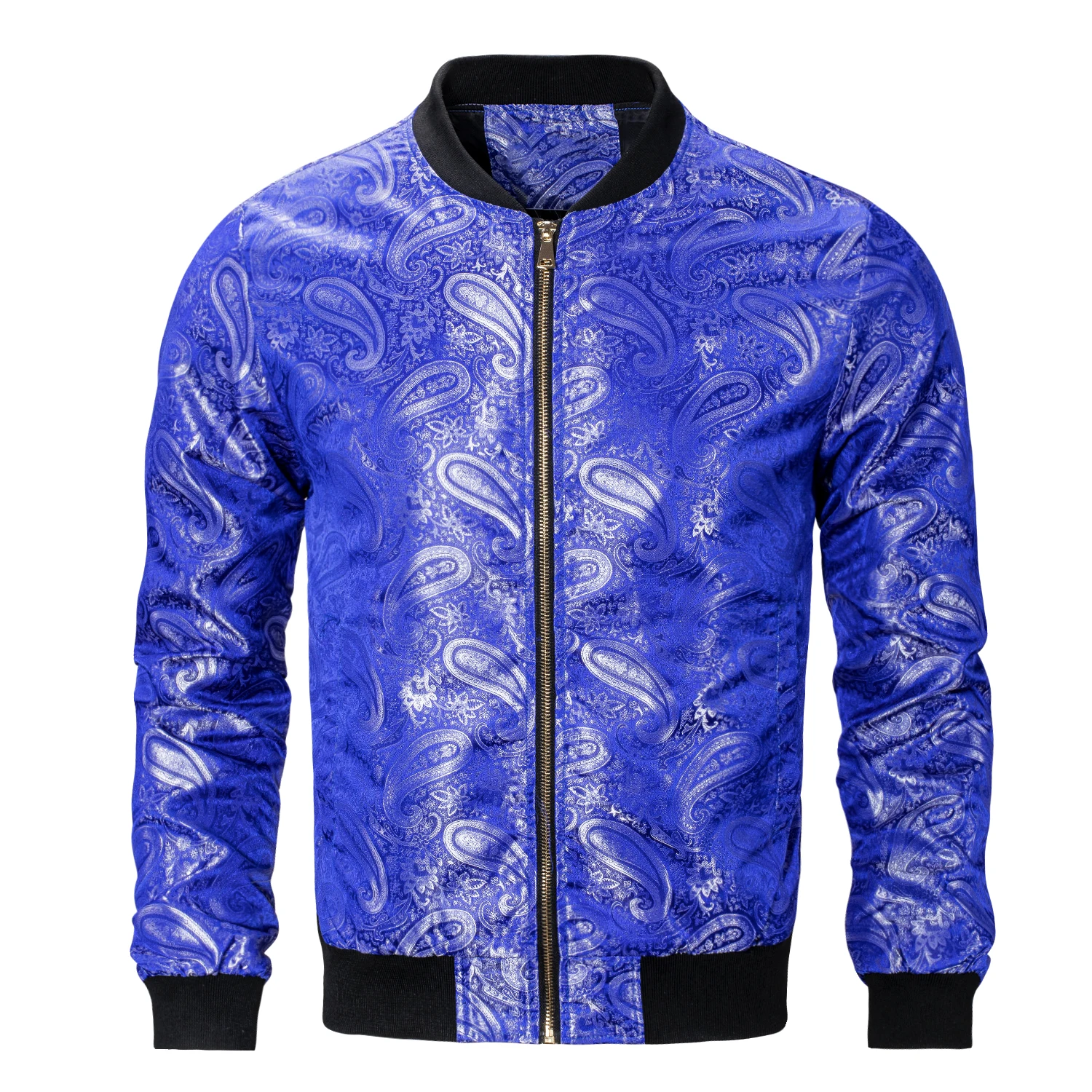 

Hi-Tie Royal Blue Paisley Mens Jacket Jacquard Lightweight Bomber Casual Jacket Windbreaker Baseball Uniform Outdoor Zipper Coat