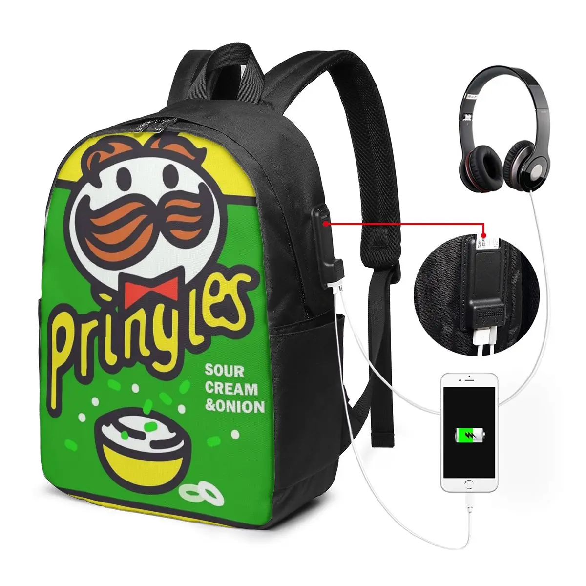 Potato Crisps Chips Pringles Print Backpack Travel Notebook Bag Computer College Student School Bag Laptop Shoulder Bags view 2