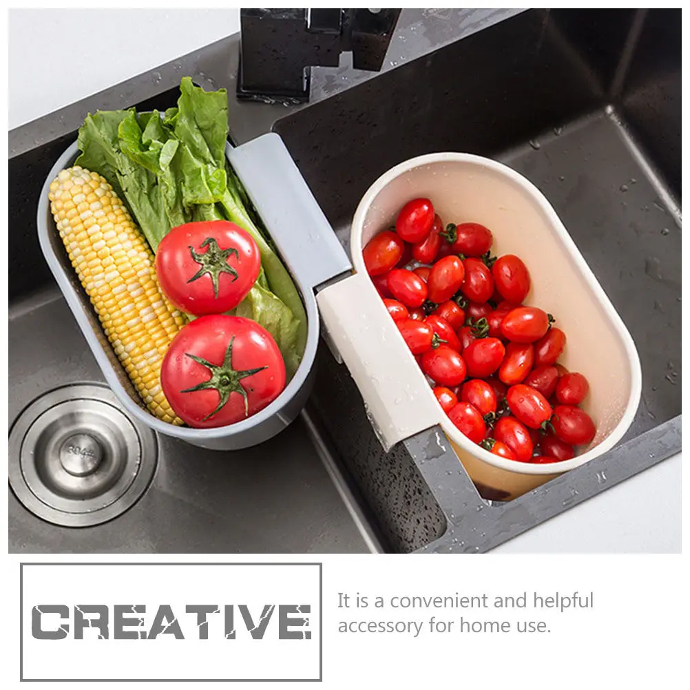 2Pcs Food-Residue Proof PP Sink Drain Basket Kitchen Fruit Vegetable Filter Basket for Washing Draining Storing Scouring Pads