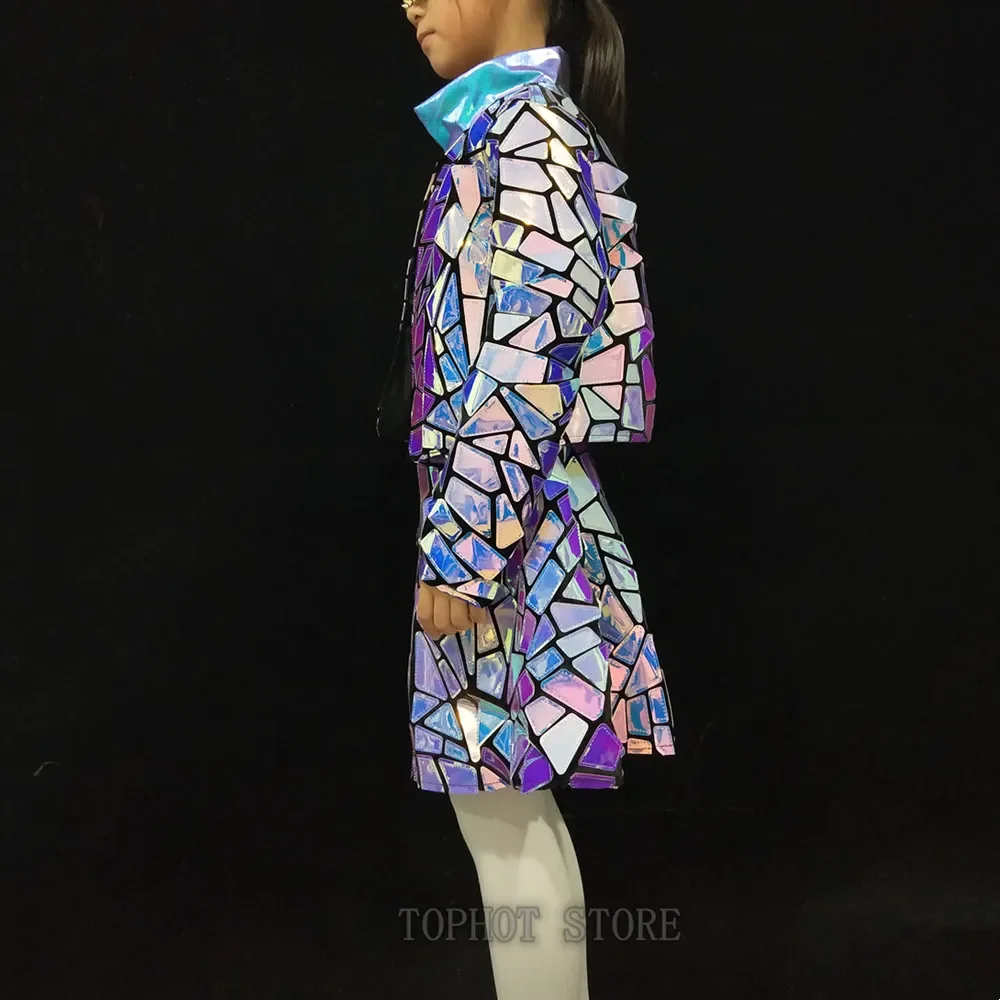 Hip Hip Jazz Dance Team Costume da spettacolo per ragazze Bambini Street Dance Party Festival Outfit Set gonna cappotto con paillettes laser viola