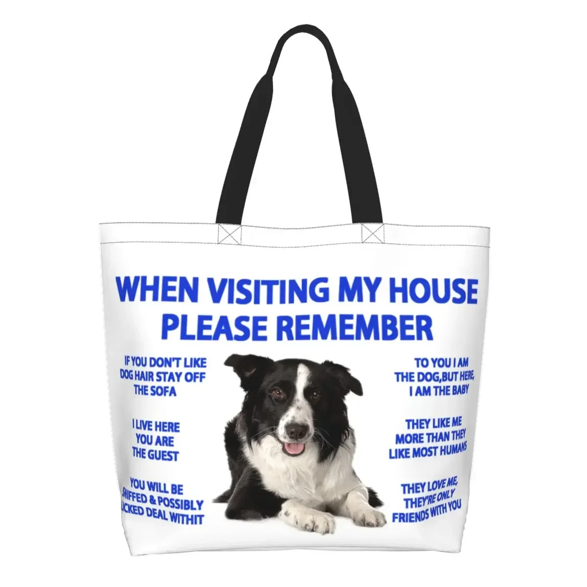 

Kawaii Border Collie Shopping Tote Bags Recycling Pet Dog Gift Canvas Groceries Shopper Shoulder Bag