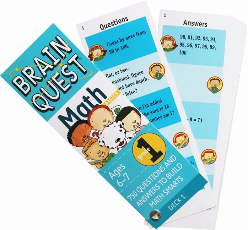 Brain Quest-libro de matemáticas de primer grado para niños, tarjetas de aprendizaje de Trivia, inglés, 5, 6, 7, 8, Q & A, 9780761141358