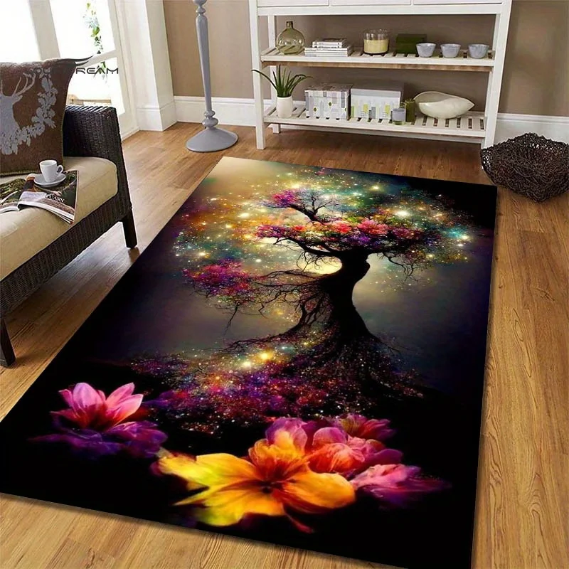 1pc Tree Floral Pattern Area Rug, Non Slip, Washable, Versatile Home Decor, Perfect for Living Room Bedroom Decoration