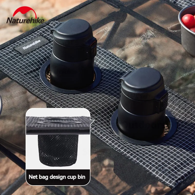 Imagem -02 - Naturehike-mesa de Acampamento Dobrável com Buraco de Copo de Água Mesa de Chá Preto Portátil para Churrasco de Piquenique de Praia Ultraleve 600g Ft07