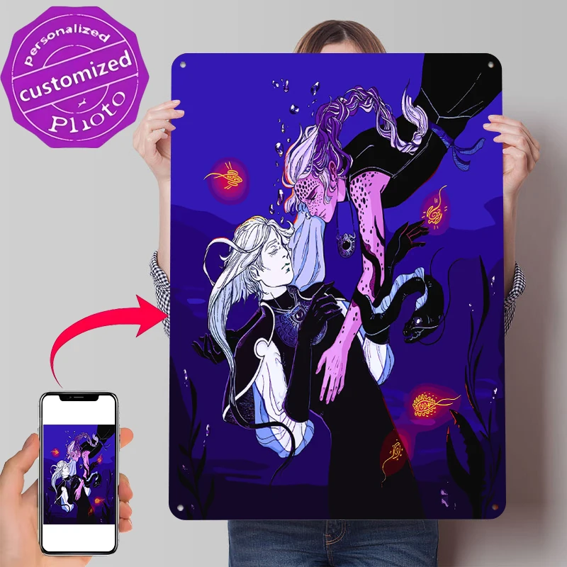 Underwater Embrace With Mystical Elements Tin Poster Customized Wall Art Retro Vintage Metal Signs for Fans Room Desk Decor Home