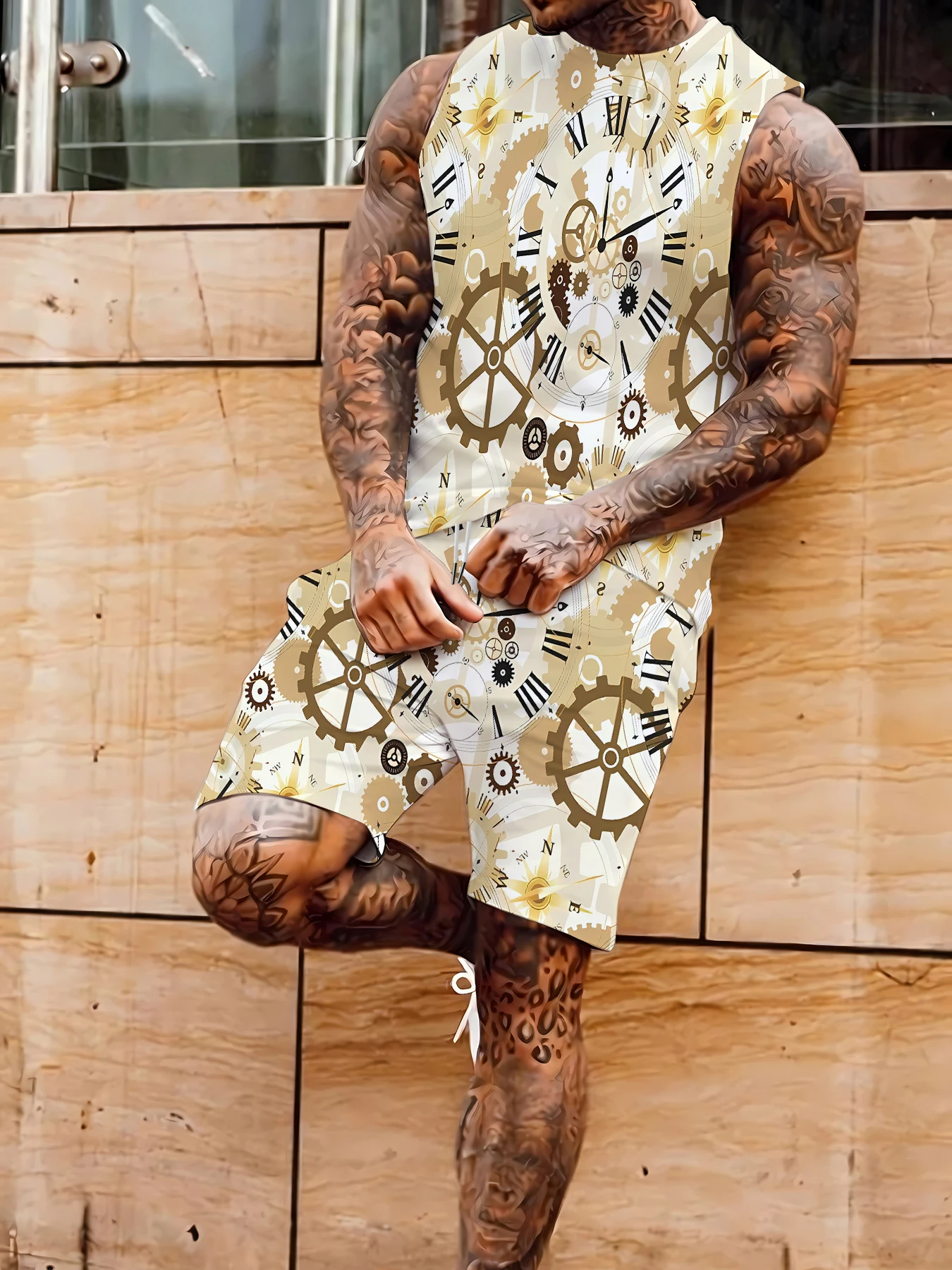 Picture 3: Men's Basic Ribbed Tank Top and Shorts Set Stretchy Polyester Casual Two Piece Set US Size