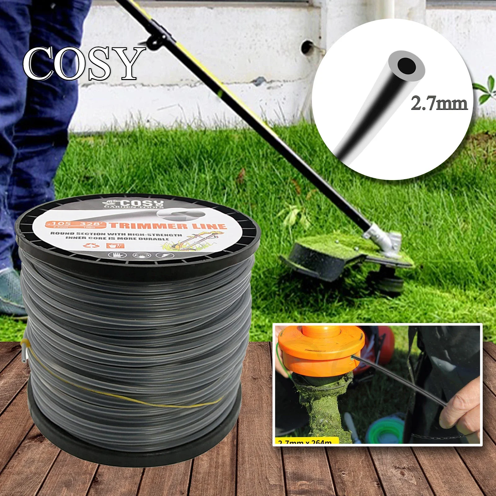 2.7mm*100mCircular Brush Cutter Trimmer Wire Silver Black Dual Color Electric Lawn Mower Nylon Wire Accessories Wire Accessories