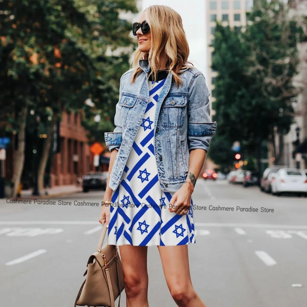 فستان نسائي علم إسرائيل فساتين صيفية كاجوال تي شيرت لتغطية الشاطئ فستان بدون أكمام