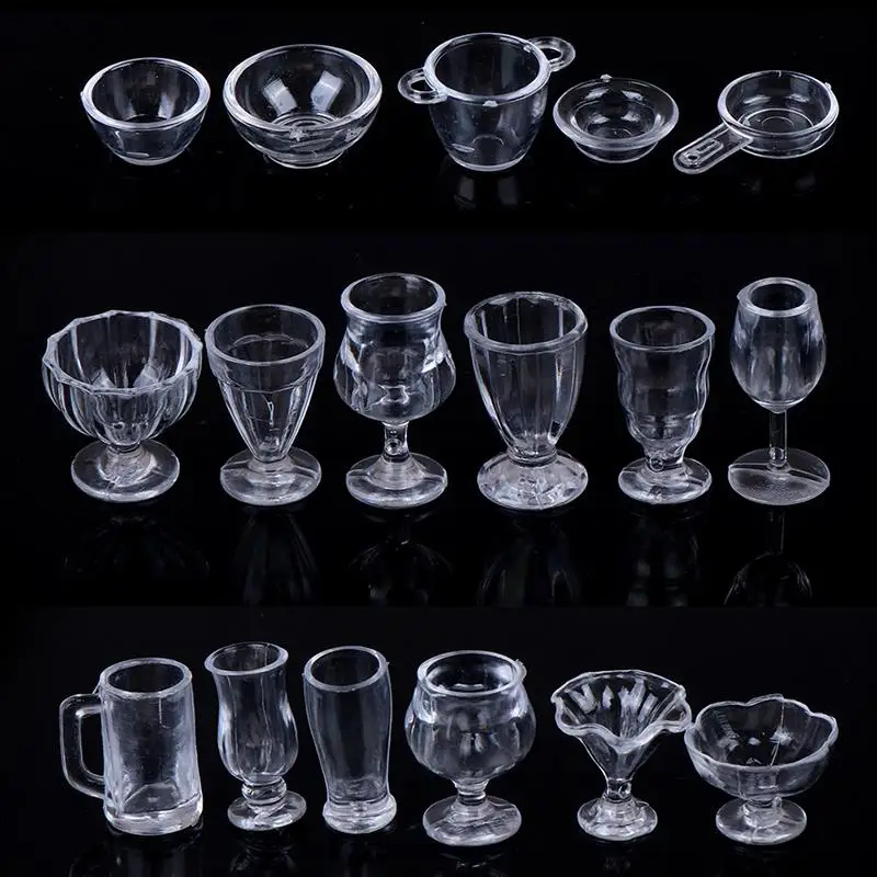 Tasses transparentes maison de courses, 17 pièces/ensemble, 1:12, cuisine britannique, jouets, mini clics standardiser pour poupées, bricolage, semblant de jouer