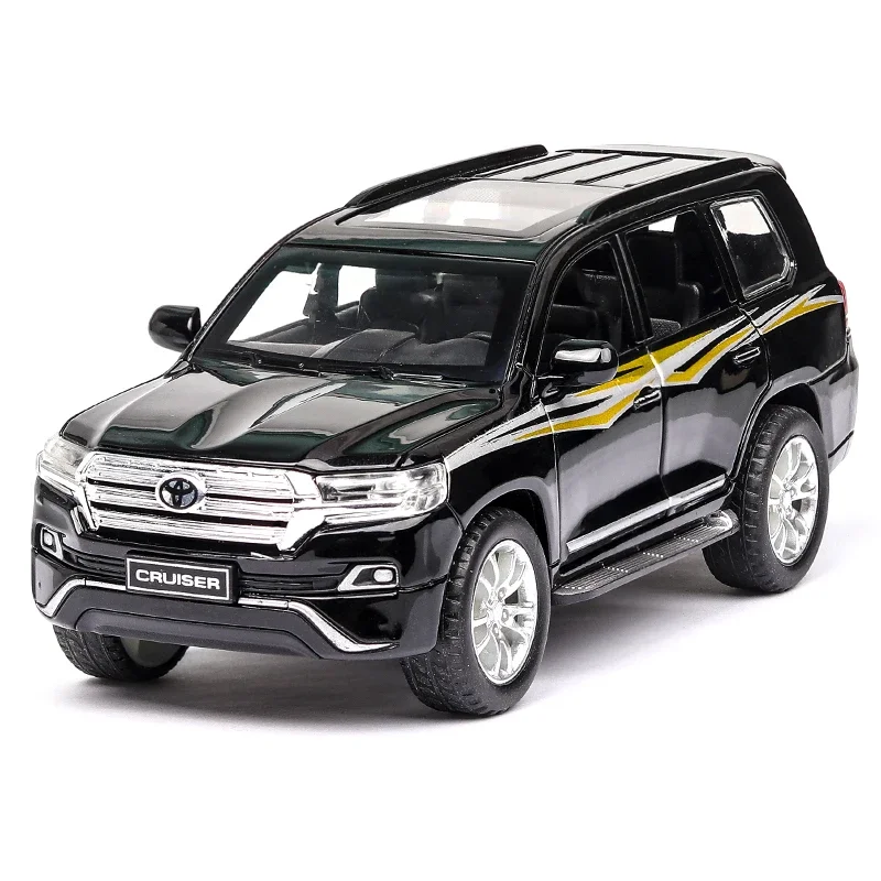 Carros Toyota Land Cruiser para crianças, modelo de metal, som e luz, puxar para trás, brinquedos para crianças, brinquedo de máquina