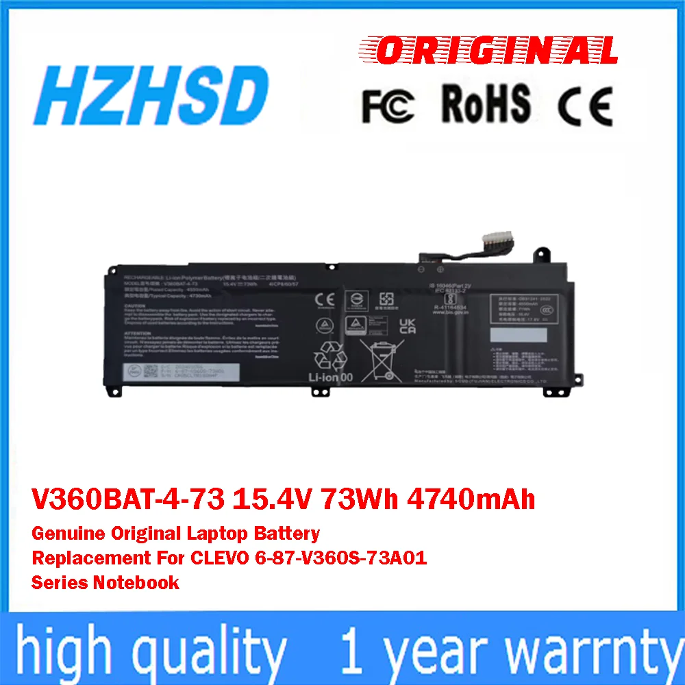 

V360BAT-4-73 15,4 В 73 Втч 4740 мАч Оригинальная замена аккумулятора для ноутбука серии CLEVO 6-87-V360S-73A01