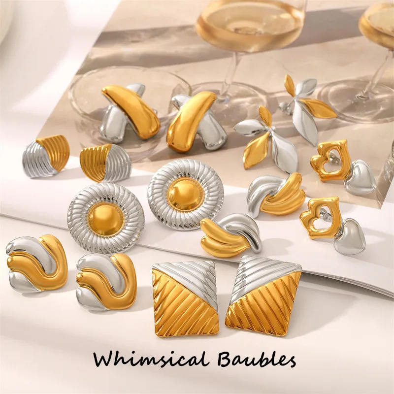 

18K Stainless Steel Bicolor Irregular Earrings Fashion Jewelry Mixed Color Waterproof Elegant Earring for Women