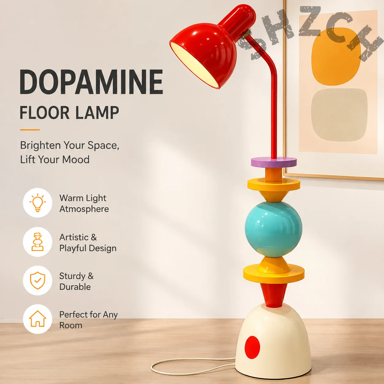 Adjustable Dopamine-Themed Floor Lamp with Artistic Sculpture Design for Bedroom, Kids Room & Reading