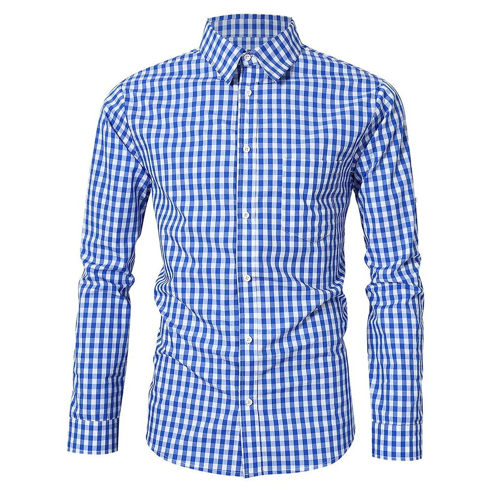 Traditional shirt, Slim fit, Men's Checked Shirt, Casual Long Sleeve Shirt, Embroidered Cotton, for Oktoberfest Business Leisure