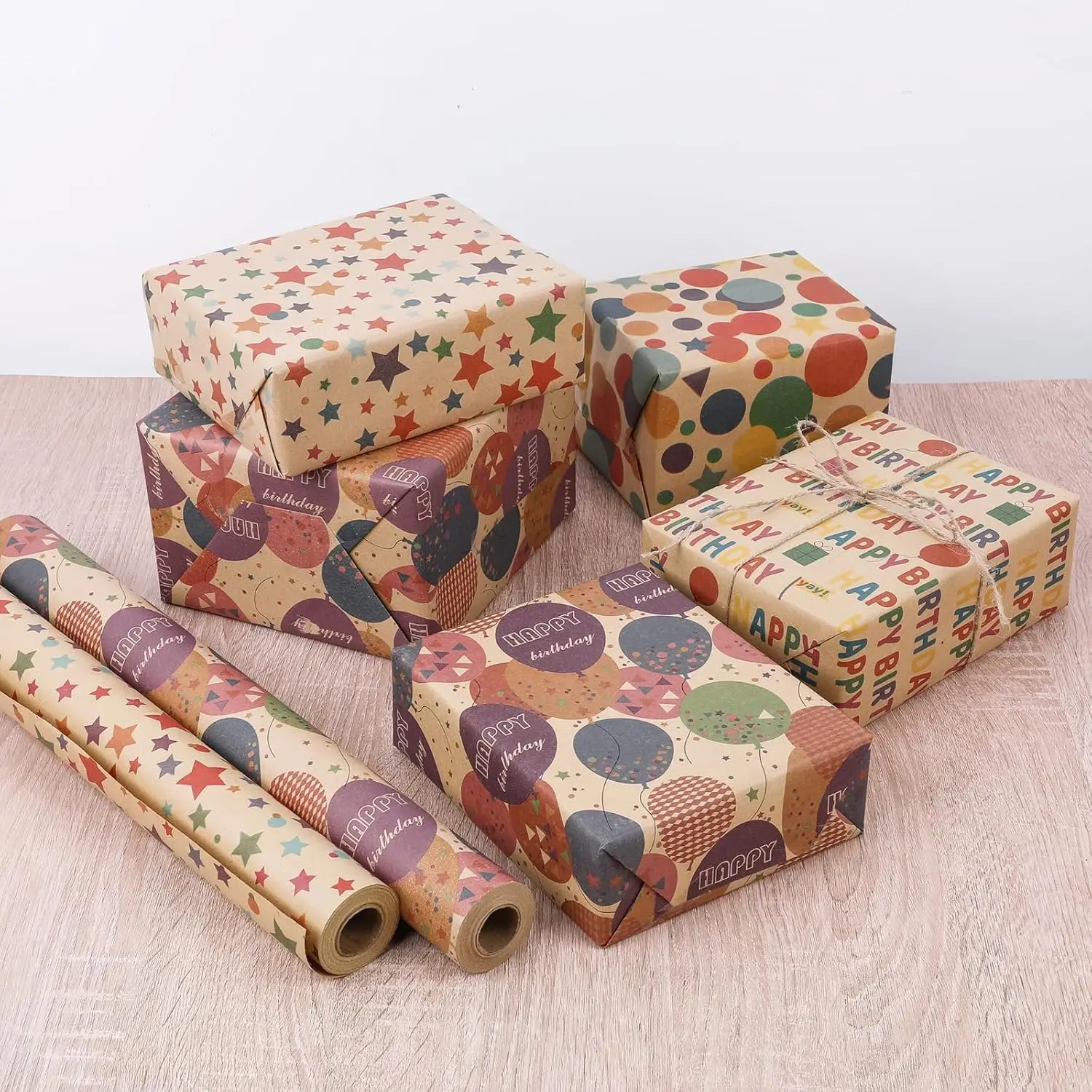 Kraft Wrapping Paper Roll Colorful Text Happy Birthday Design Perfect for Birthday Holiday Wrap 17 inch X 33 feet view 5