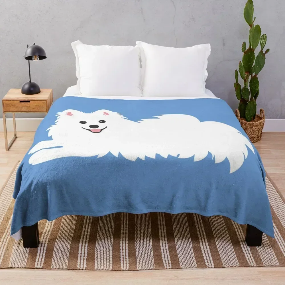 Waiting Japanese Spitz Puppy Dog - KamaHachi Sky Blue Throw Blanket Custom for babies Blankets