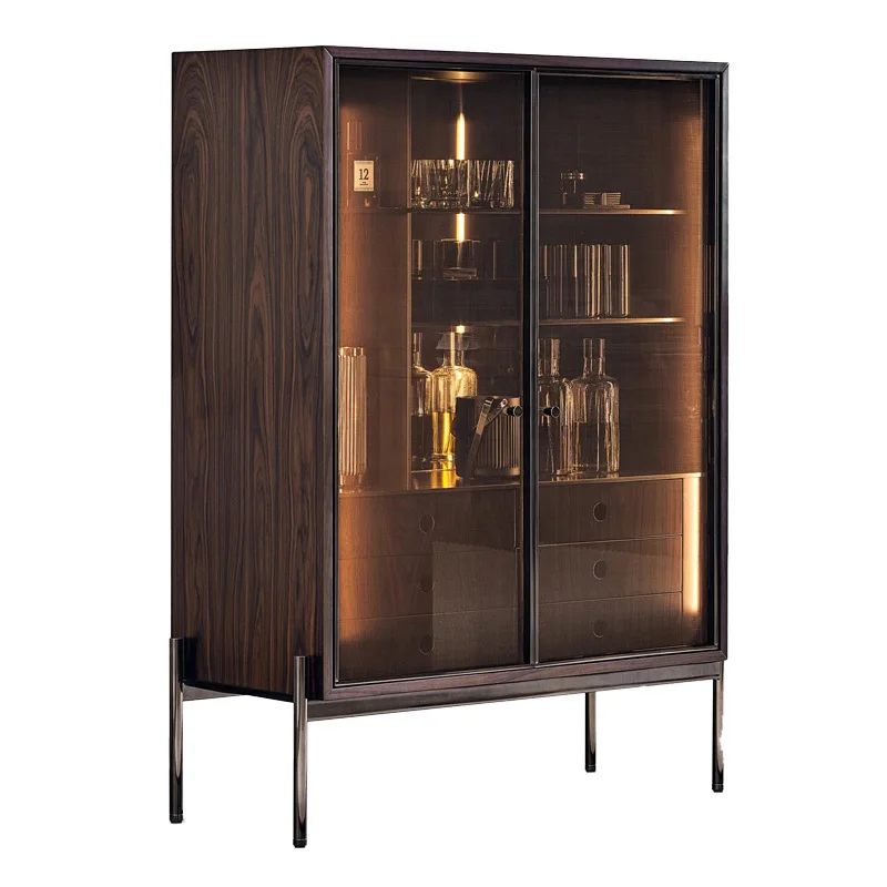 Solid wood wine cabinet display cabinet glass door red wine whiskey wall vertical home
