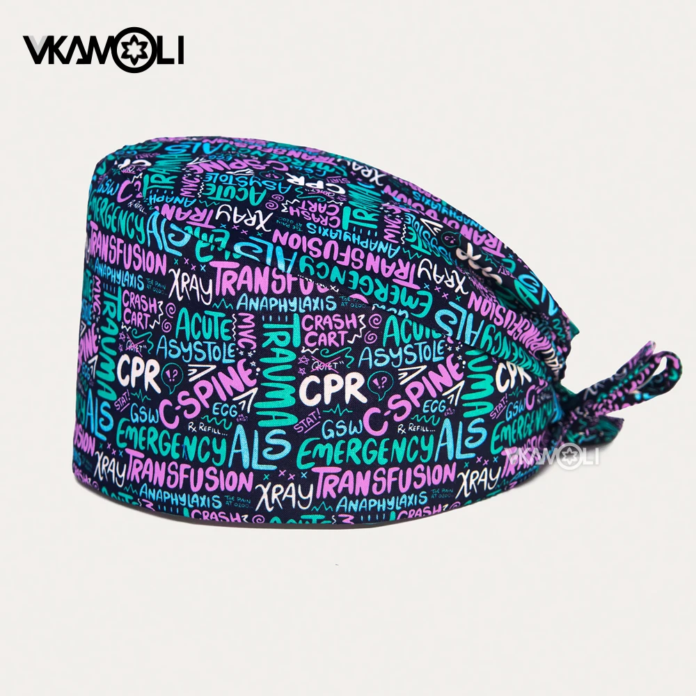 Cotton scrub caps printed with patterns of various medical departments. scrubs uniform medicina accesorios médicos