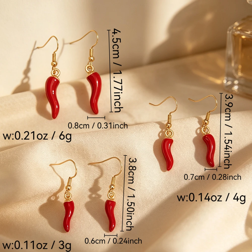 Golden Solid Three-Dimensional Red Pepper Oil-Drip Earrings, Symbolizing Prosperity, Simple and Versatile Dangle Earrings for Young Girls for the New Year