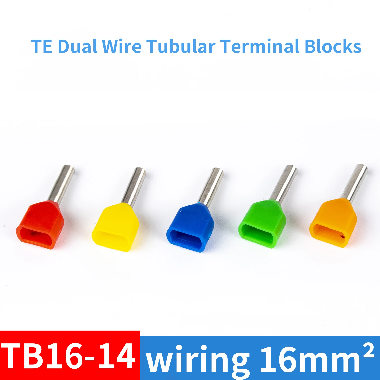 Wire connect Double Tube Type Terminal Blocks TE16-14 100pcs Copper Pre-insulated Quick connects for two-wire tube terminal