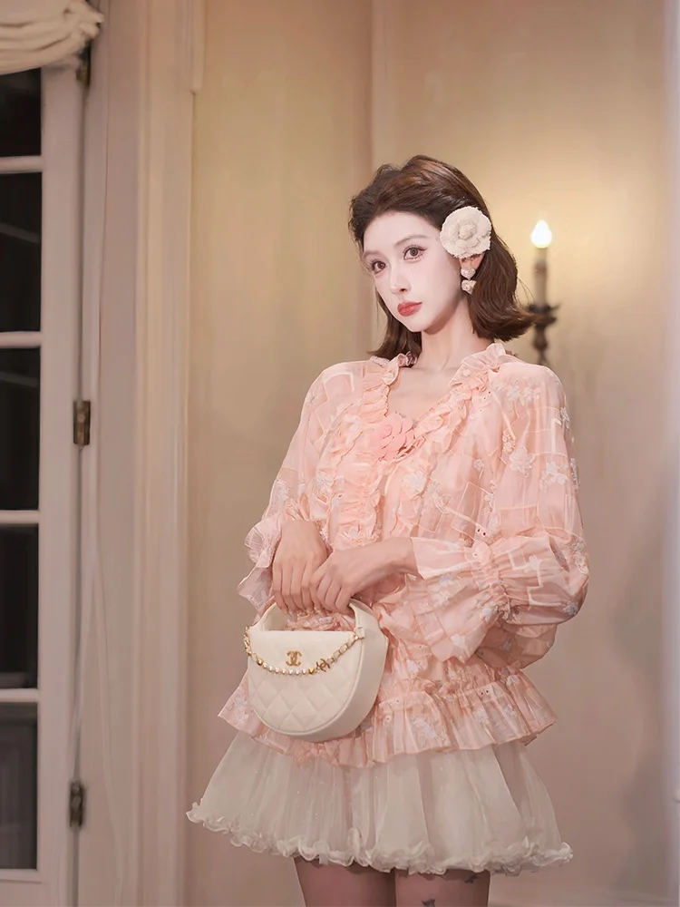 

Original Heavy Work irt Sweet Blouse Sle Summer Girl Feeling Spring Honey Talk Ele Sle V Ne Button Closure Top