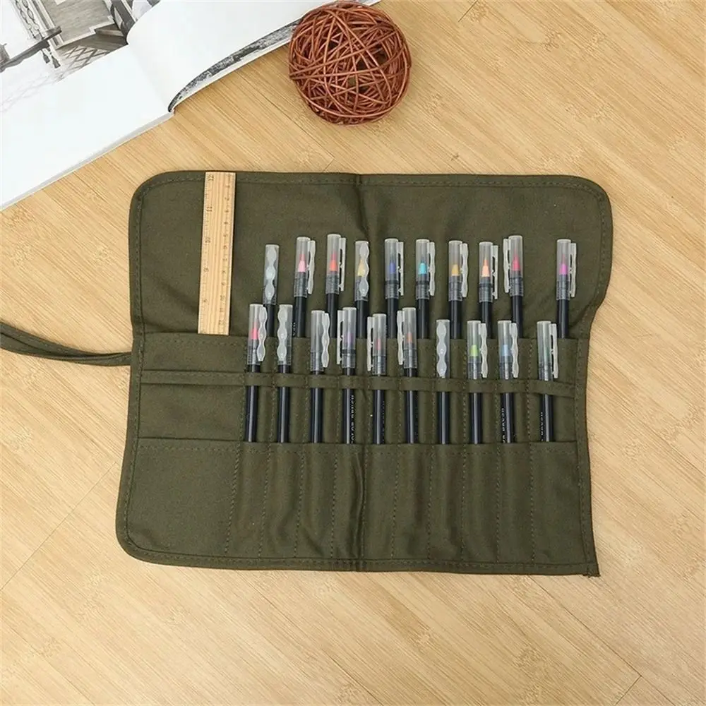 Canvas Painting Brushes Storage Bag 22/30 Slots Watercolour and Gouache Brushes Calligraphy Brushes Storage Bag Roll up Pen Bag