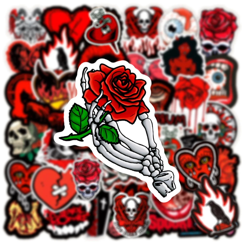 10/30/50Pcs Gothic Style Horror Dark Red Skull Graffiti Stickers for Luggage Car Skateboard Waterproof Decoration Sticker Decals