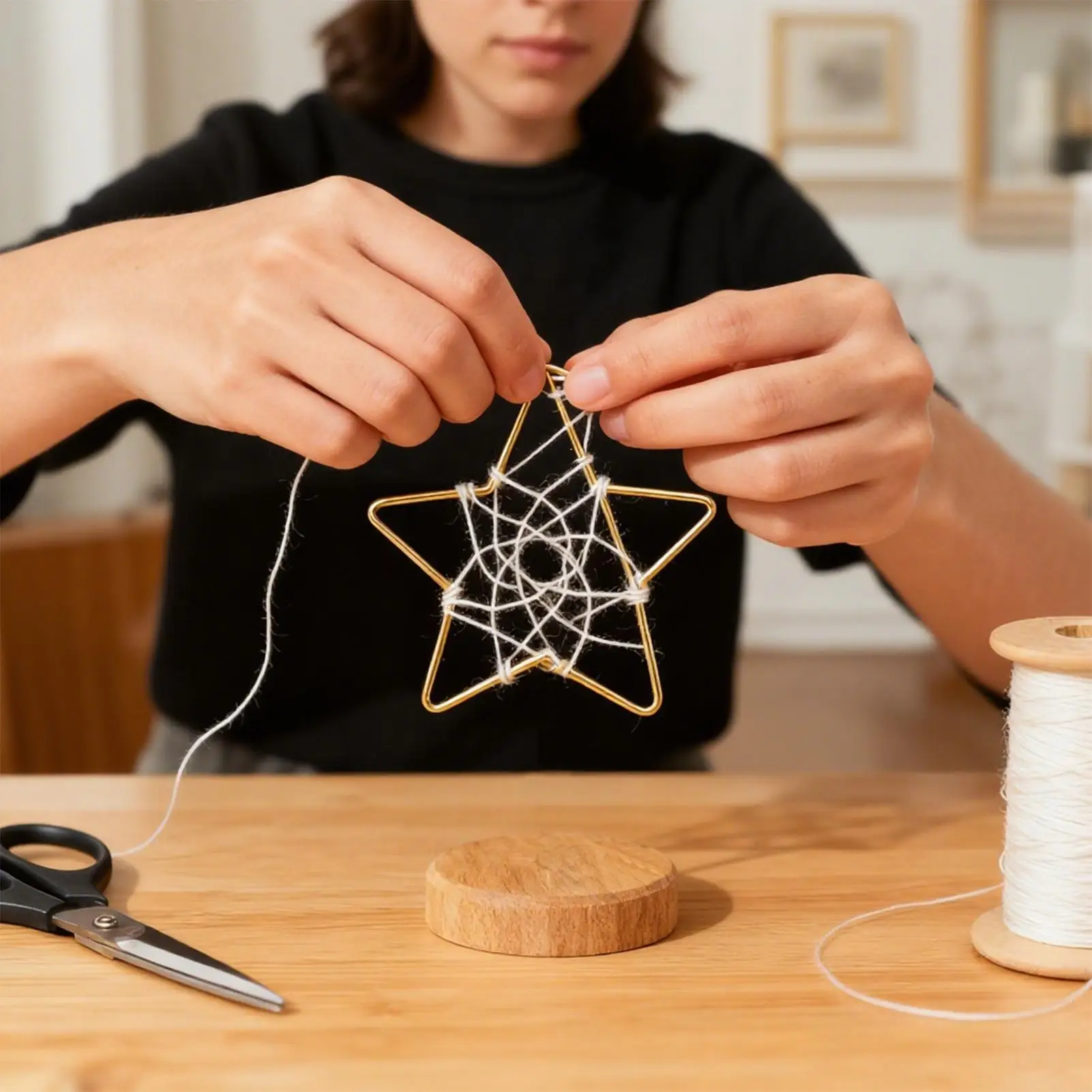 Dream Catcher Rings 4 Pieces Five-Pointed Star Pendants Christmas Dream Catcher Pentagram Metal Circles For Holiday Home Art