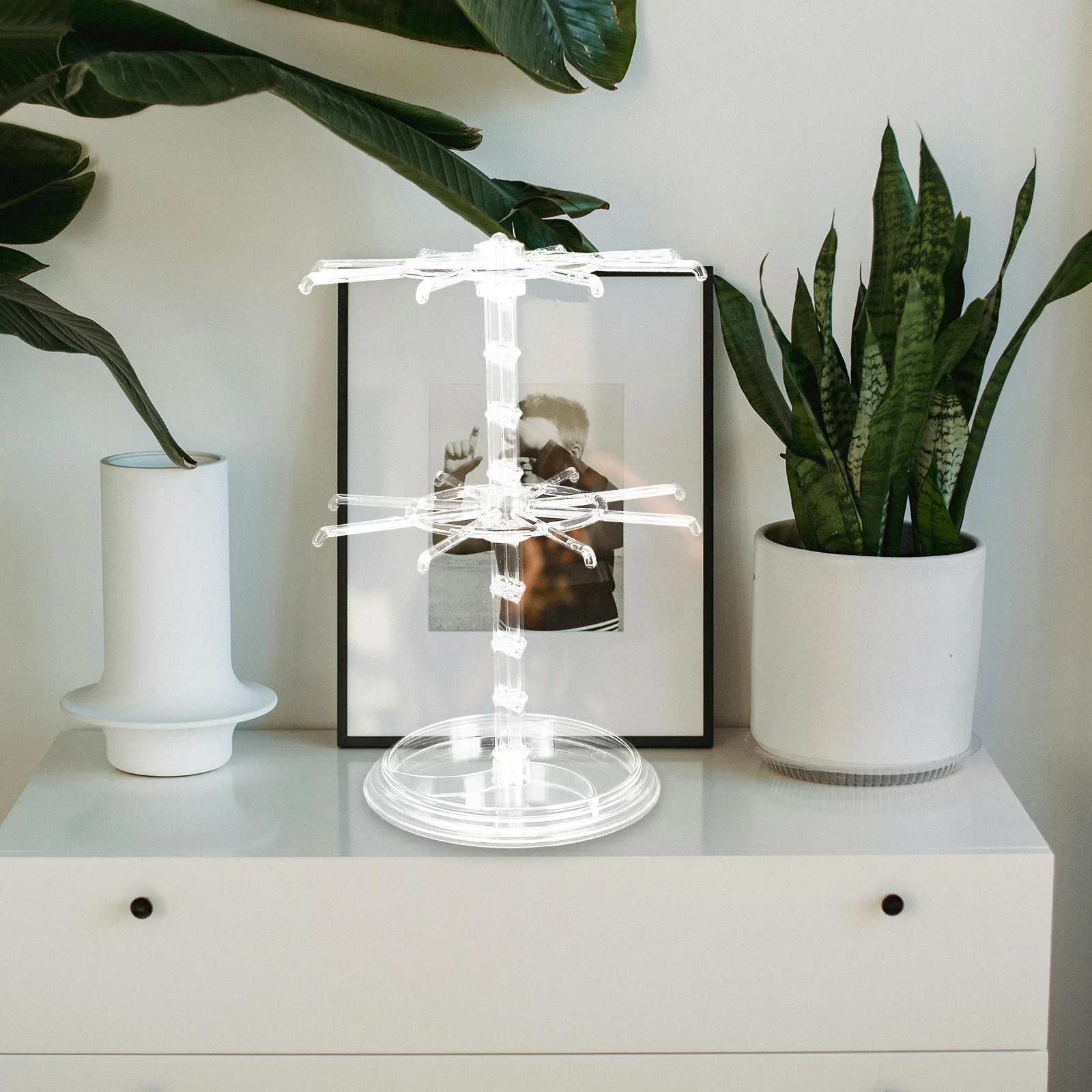 

2 Tier Rotating Jewelry Rack Transparent Stand For Necklaces Bracelets Earrings Rings Keychain Organizer Hanging Jewelry Storage