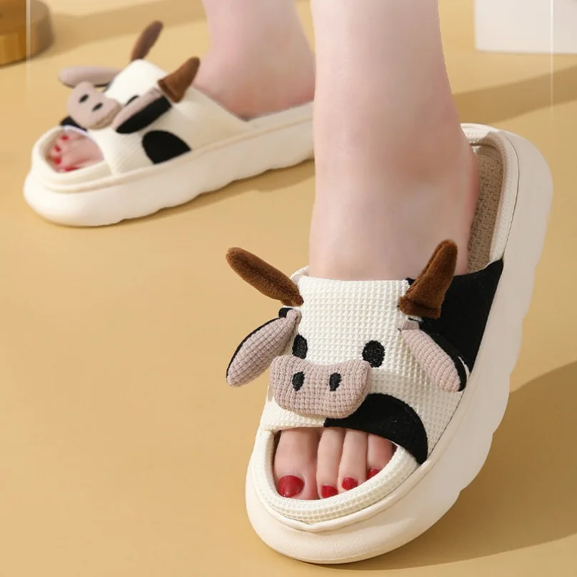 

Frog Cow Slippers Women Summer Cute Home Linen Couples Indoor House Non Slip Thick Funny Sandals Cartoon Kawaii Shoes 2024 New