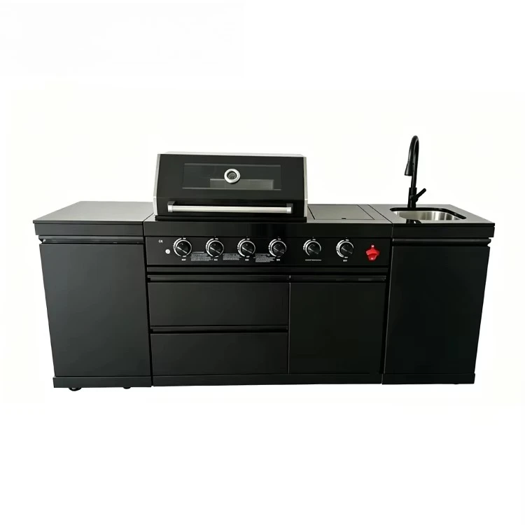 Black Modular 304 Stainless Steel 4-Burner Gas Grill, Outdoor Kitchen Island Cooking Station for Backyard Garden Patio Use