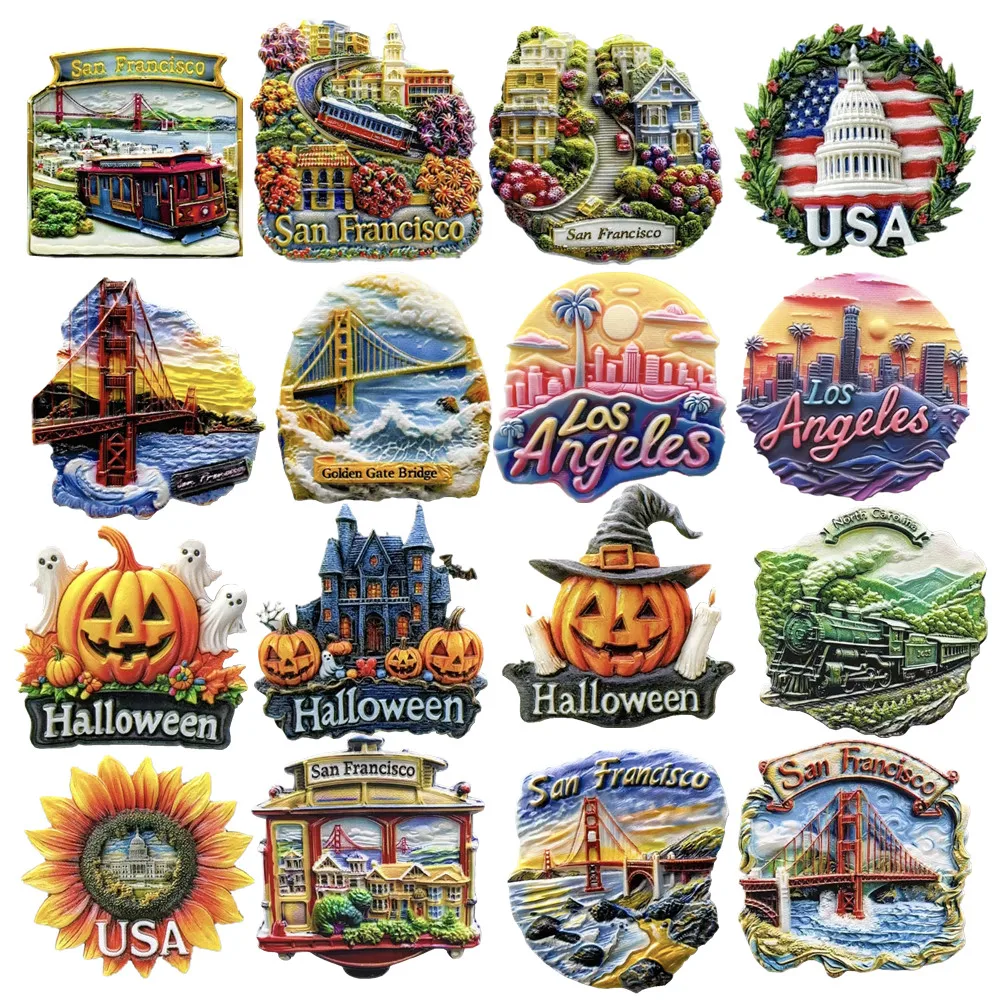 Ameryka Północna USA Los Angeles Halloween San Francisco Żywica 3D Magnesy na lodówkę Turystyka Pamiątka Naklejka na lodówkę Rękodzieło