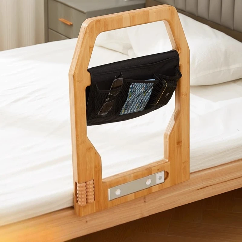 

Solid Wood Elderly Wake-up Aid, Elderly Bedside Handrail, Guardrail Assisted Get Up Aid Bed Railing &Induction Light Storage Bag