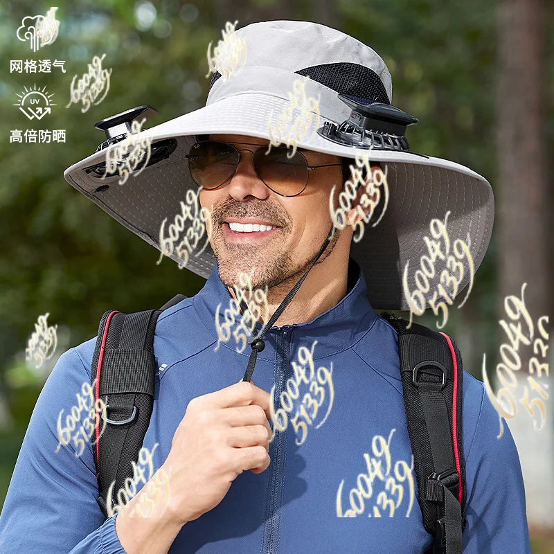Long Battery Life Solar Fan Hat, Wide Brim UV Protection Sun Hat, Men's Outdoor Hiking Fishing Cooling Hat