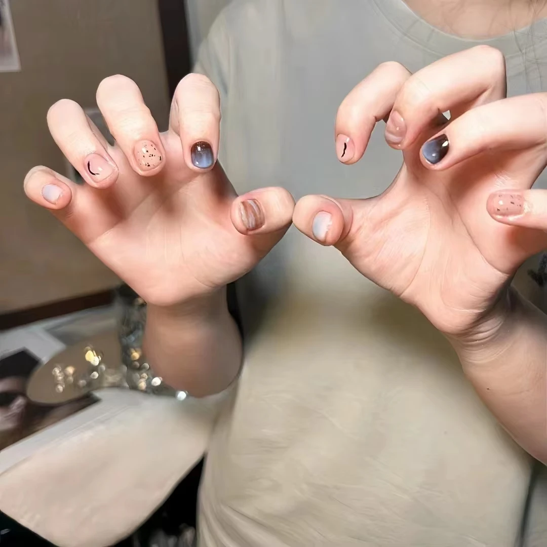 

Morandi color series smudged simple ins line hand-painted custom press-on nails, reusable high-quality nails