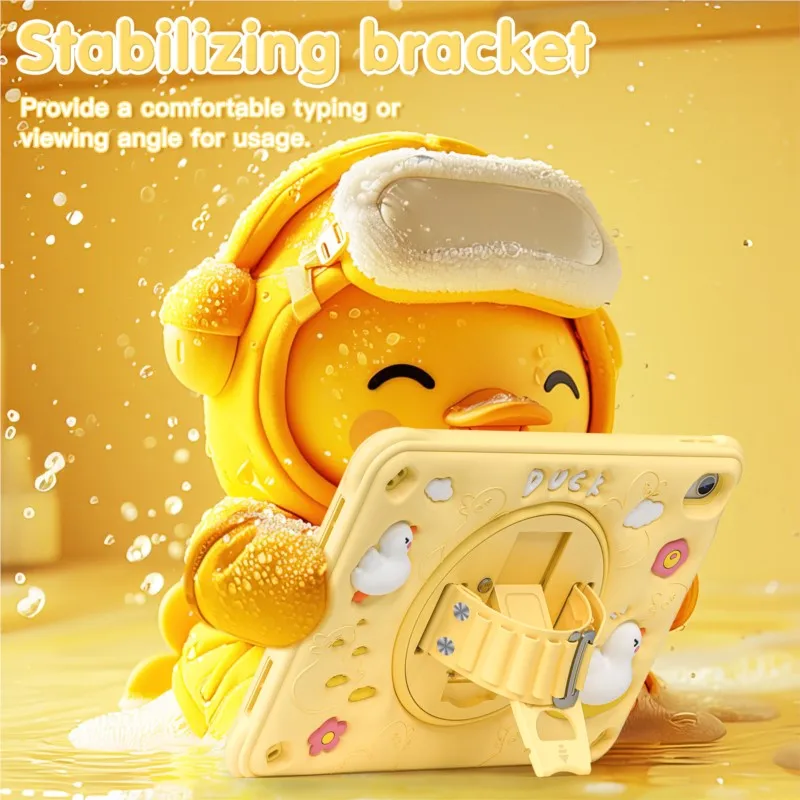 3D Cute Yellow Duck case For IPad Air11 2024 2025 11th 2022 Air4 5 10.9 Pro 11 2020 mini 6 Air7Pro With pen slot membrane Case