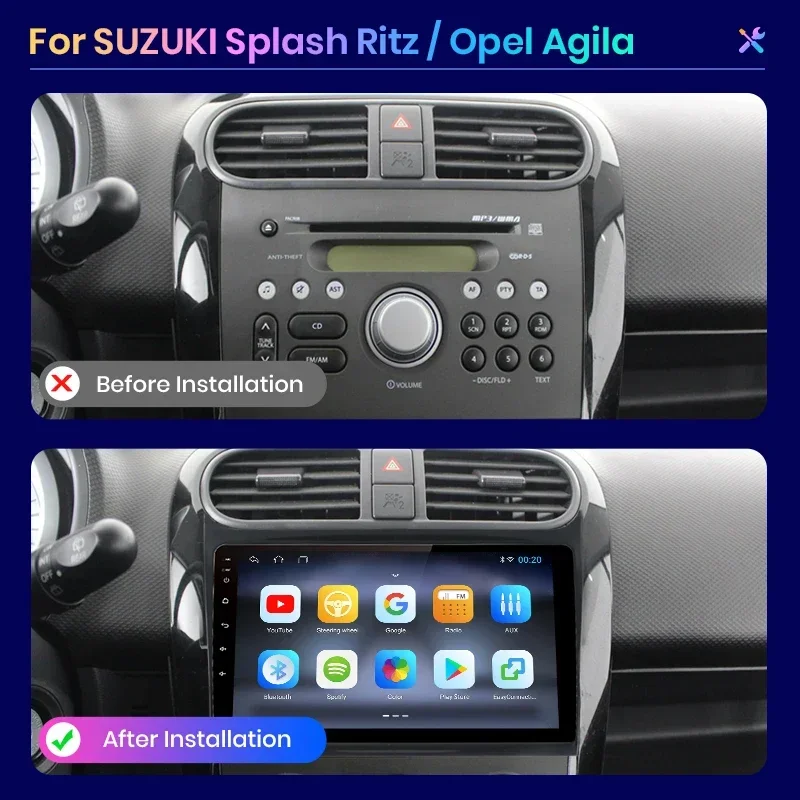 AWESAFE PX9 Car Radio Autoradio for SUZUKI Splash Ritz 2004-2010 For Opel Agila 2008-2012 Wireless Carplay Screen Android Auto