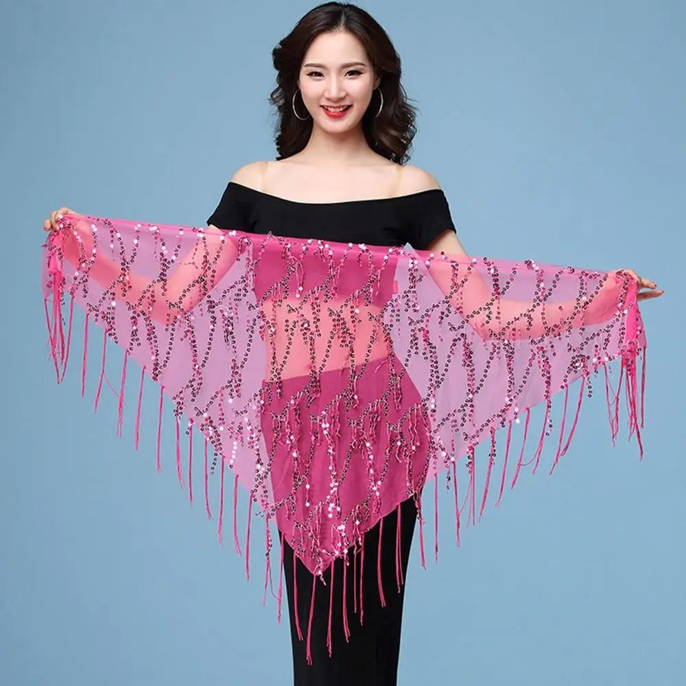 เข็มขัดเต้นรำแบบมีพู่ประดับเลื่อมสำหรับผู้หญิง กระโปรงเต้นรำ ผ้าพันสะโพก