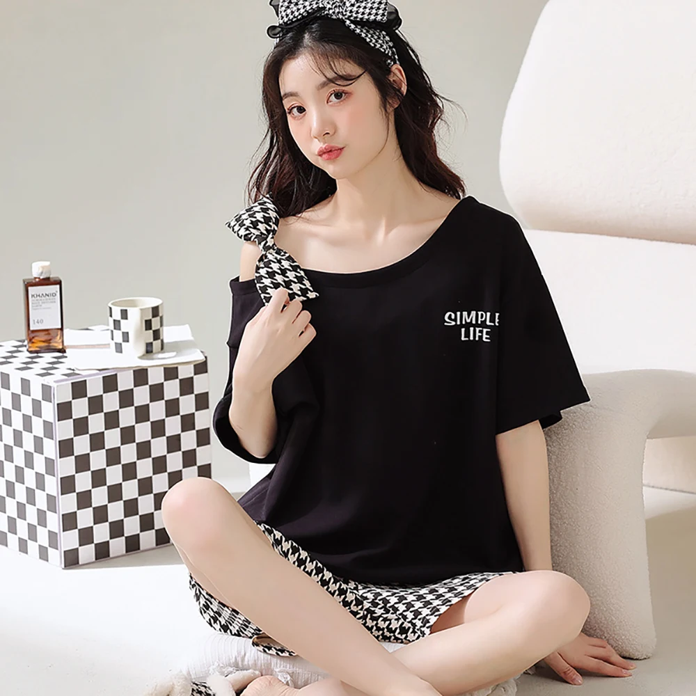 

M-2XL 100% CottonSoft Pajama Summer Pajamas Set Fashion Casual Short Sleeve Sleepwear for Sleeping Korean Reviews Many Clothes