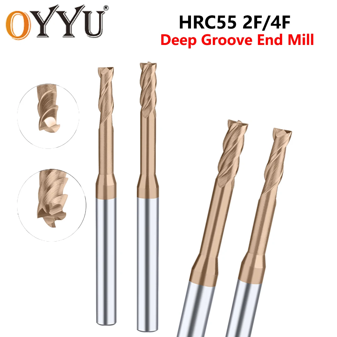 

OYYU HRC55 2/4 Flutes Deep Goove End Mill Long Neck Endmills Carbide Milling Cutter Endmill CNC Tool 1mm 1.5mm 2mm 2.5mm 3mm 50L