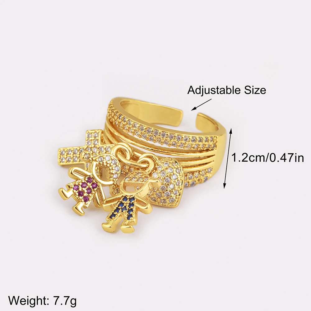 Nidin New Fashion Boy/Girl Heart Open Rings Adjustable 3 Styles For Female Male Shine Zircon Finger Jewelry Wedding Party Gifts