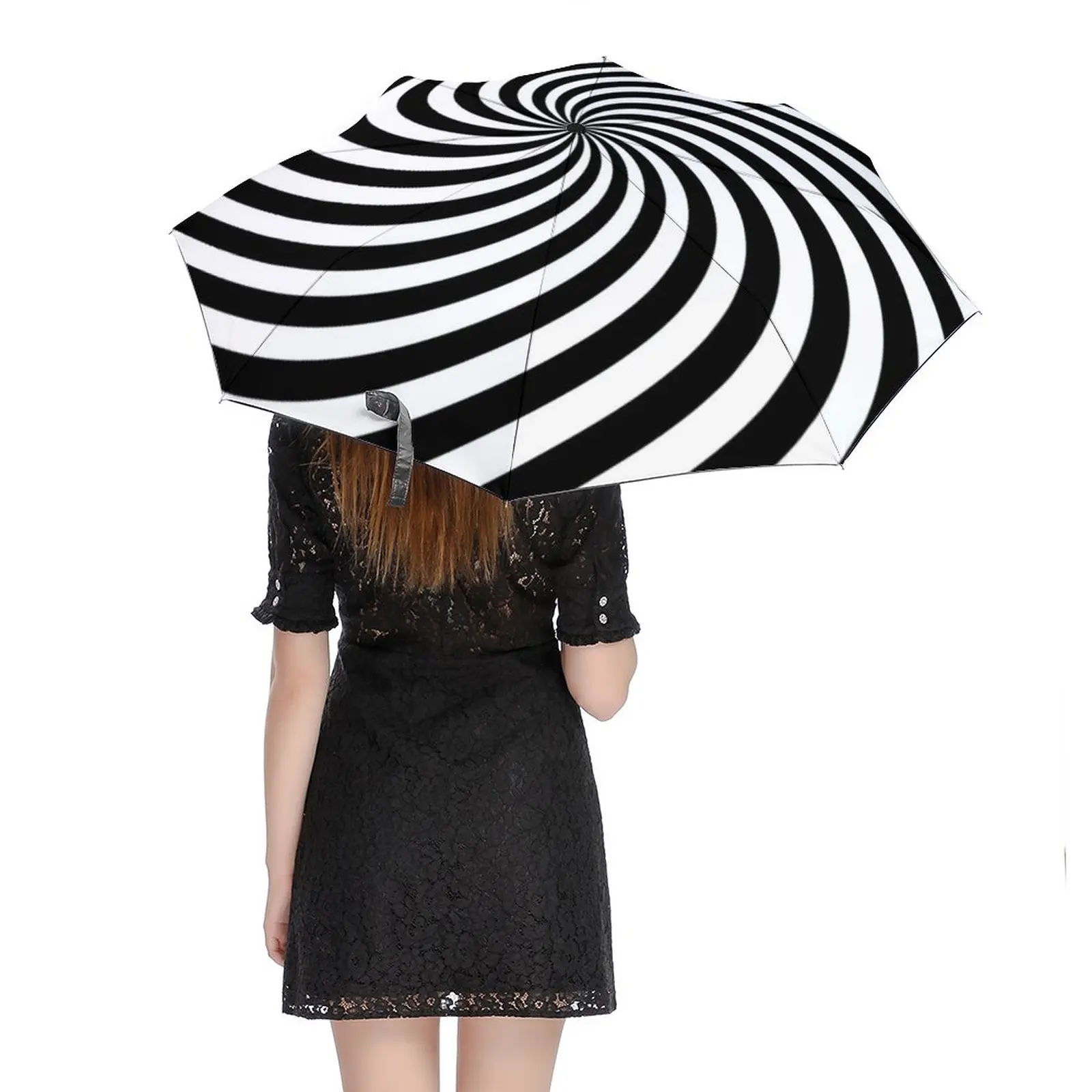 Black White Line 3 Fold Automatic Umbrella Pop Art Spiral Carbon Fiber Frame Umbrella Ligthweight Windproof Umbrellas for Male