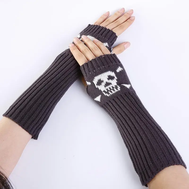 652F Skeleton Hand Gloves Skull Arm Sleeves Warm Gloves Costume Gloves