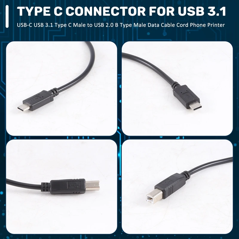 【Superdeals】USB-C USB 3.1 Tipo C Macho para USB 2.0 Tipo B Macho Cabo de Dados Impressora de Telefone