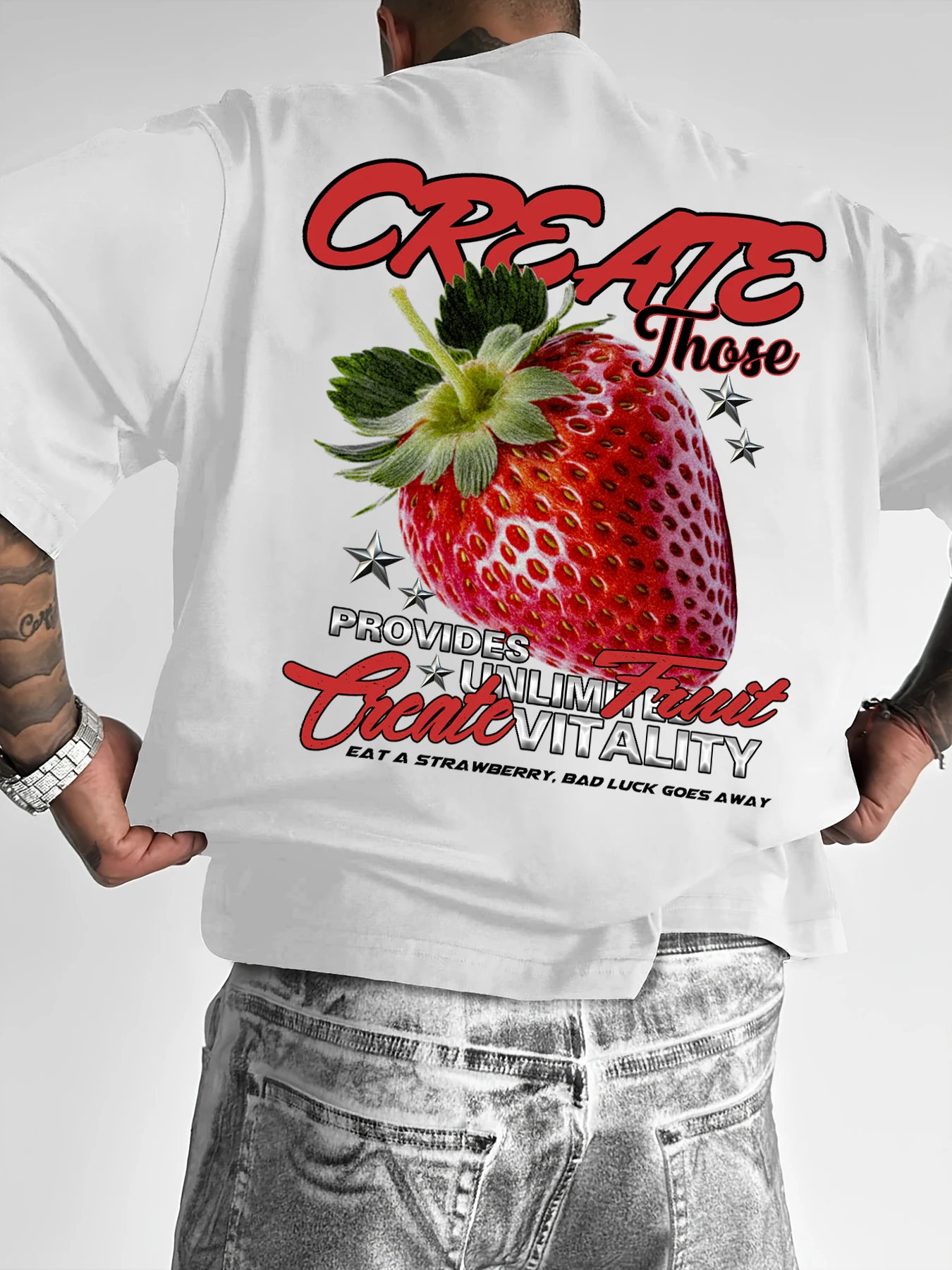 Create Vitality Realistic Strawberry Oversized Tee